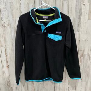 Patagonia Synchilla Black Blue Trim Snap T Pullover Sweater Women’s Size XS